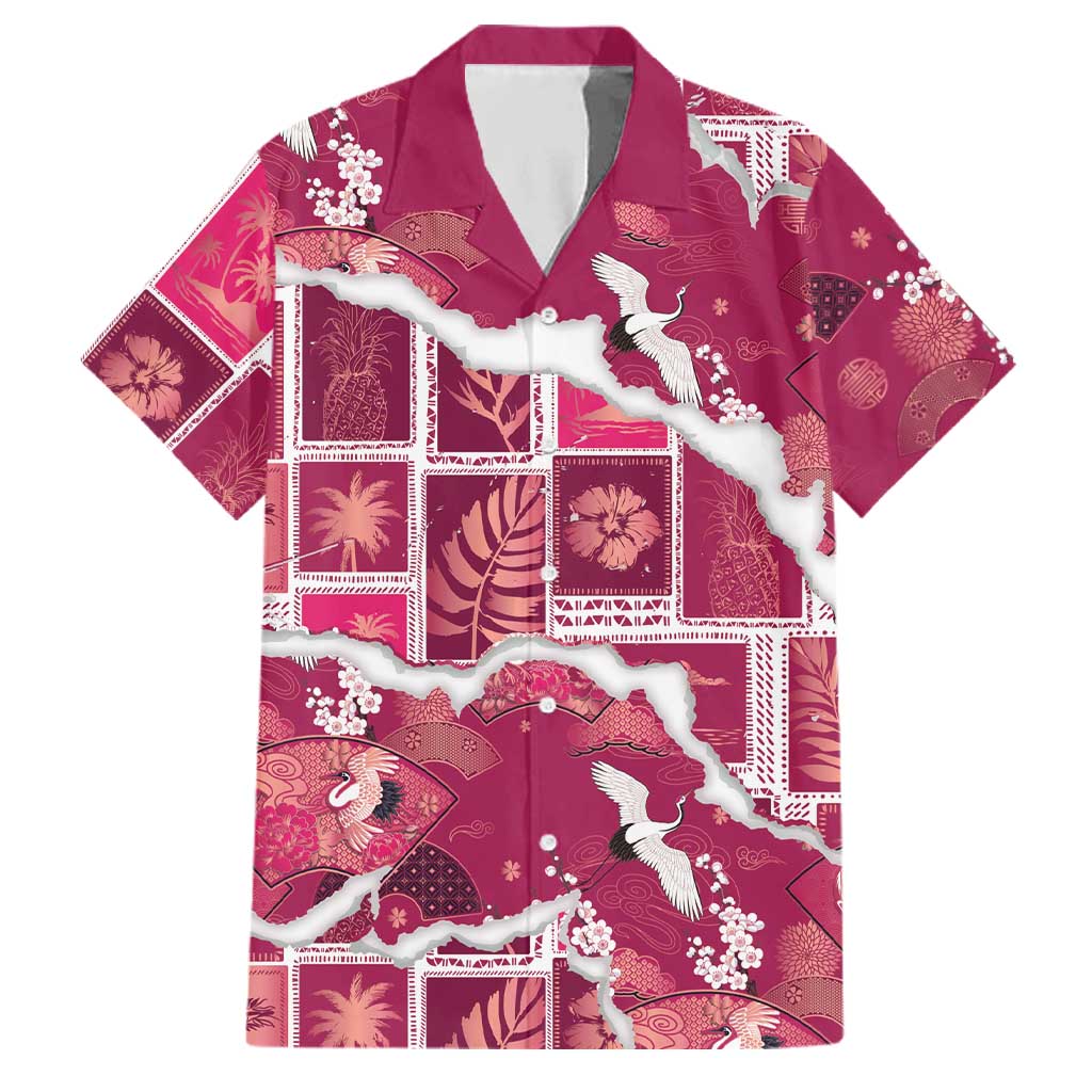 Hawaii Japanese Culture Pink Family Matching Summer Maxi Dress and Hawaiian Shirt Spring Cranes Aloha Pattern