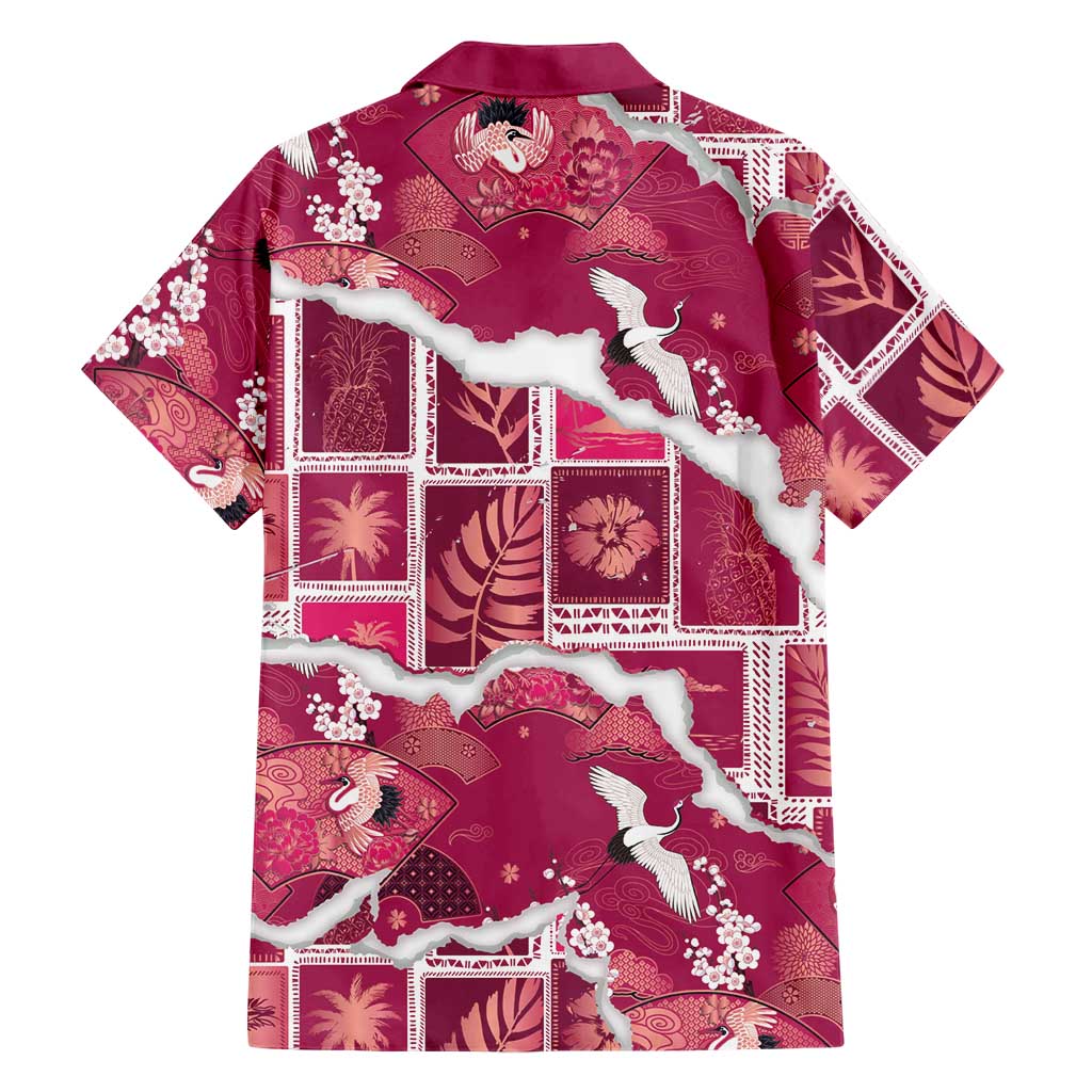 Hawaii Japanese Culture Pink Family Matching Summer Maxi Dress and Hawaiian Shirt Spring Cranes Aloha Pattern