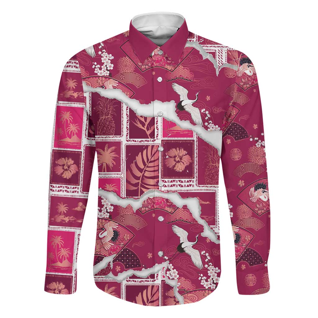Hawaii Japanese Culture Pink Family Matching Summer Maxi Dress and Hawaiian Shirt Spring Cranes Aloha Pattern