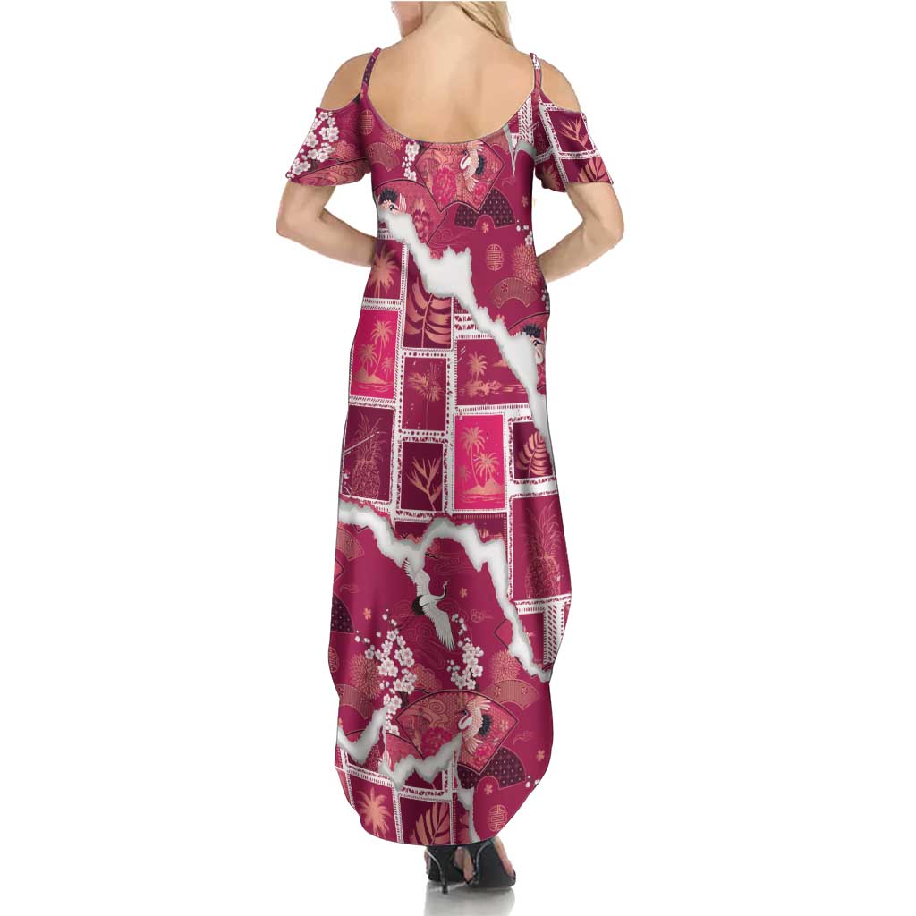 Hawaii Japanese Culture Pink Family Matching Summer Maxi Dress and Hawaiian Shirt Spring Cranes Aloha Pattern