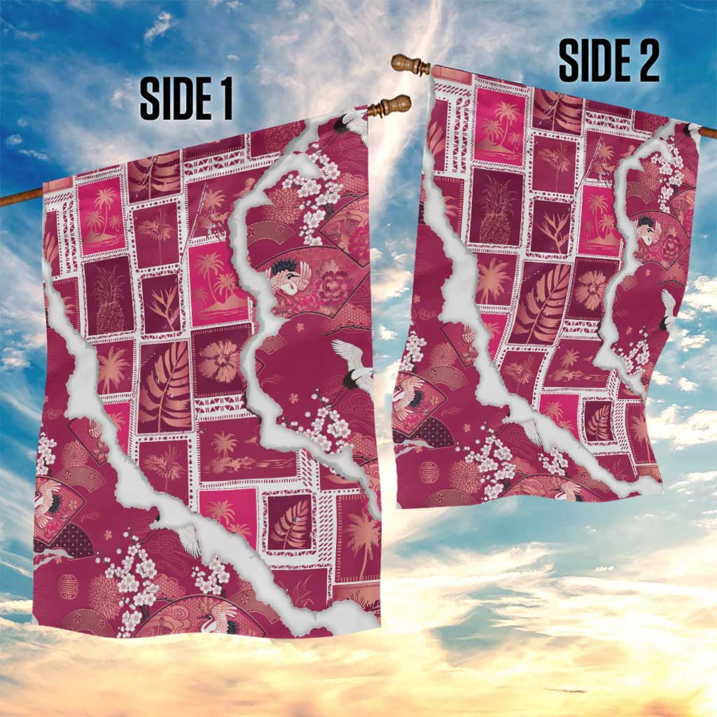 Hawaii Japanese Culture Pink Garden Flag Spring Cranes Aloha Pattern