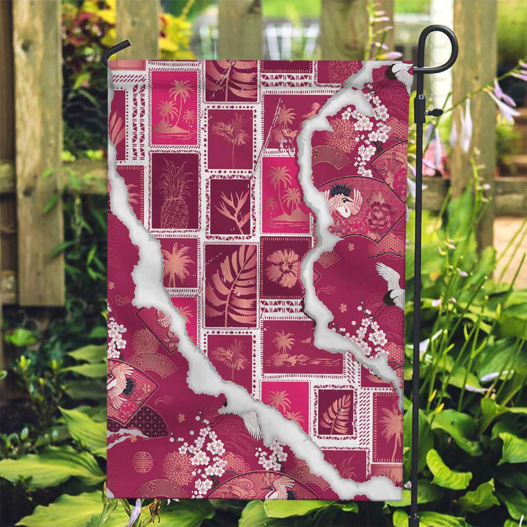 Hawaii Japanese Culture Pink Garden Flag Spring Cranes Aloha Pattern