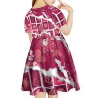 Hawaii Japanese Culture Pink Kid Short Sleeve Dress Spring Cranes Aloha Pattern LT01 - Polynesian Pride