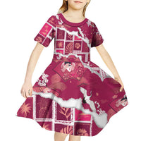 Hawaii Japanese Culture Pink Kid Short Sleeve Dress Spring Cranes Aloha Pattern LT01 - Polynesian Pride