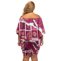 Hawaii Japanese Culture Pink Off Shoulder Short Dress Spring Cranes Aloha Pattern LT01 - Polynesian Pride