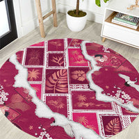 Hawaii Japanese Culture Pink Round Carpet Spring Cranes Aloha Pattern