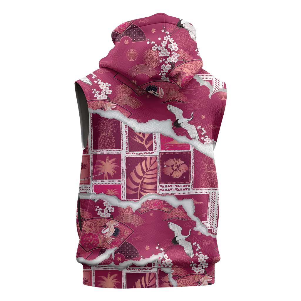 Hawaii Japanese Culture Pink Sleeveless Hoodie Spring Cranes Aloha Pattern LT01 - Polynesian Pride