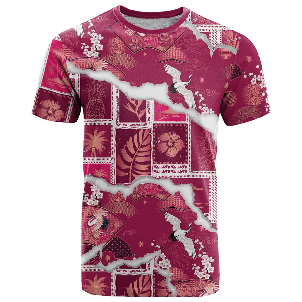 Hawaii Japanese Culture Pink T Shirt Spring Cranes Aloha Pattern