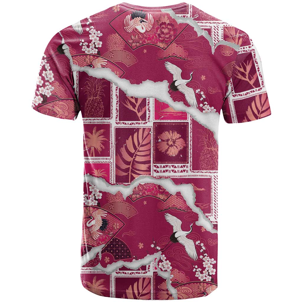 Hawaii Japanese Culture Pink T Shirt Spring Cranes Aloha Pattern
