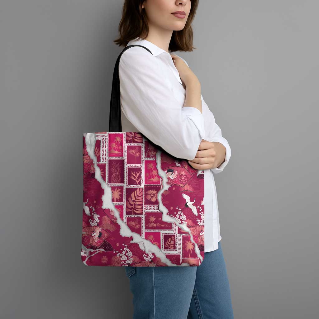 Hawaii Japanese Culture Pink Tote Bag Spring Cranes Aloha Pattern LT01 - Polynesian Pride