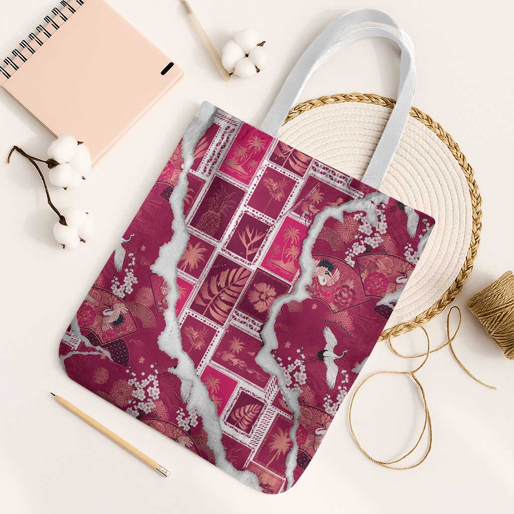 Hawaii Japanese Culture Pink Tote Bag Spring Cranes Aloha Pattern LT01 White Strap One Size Pink - Polynesian Pride