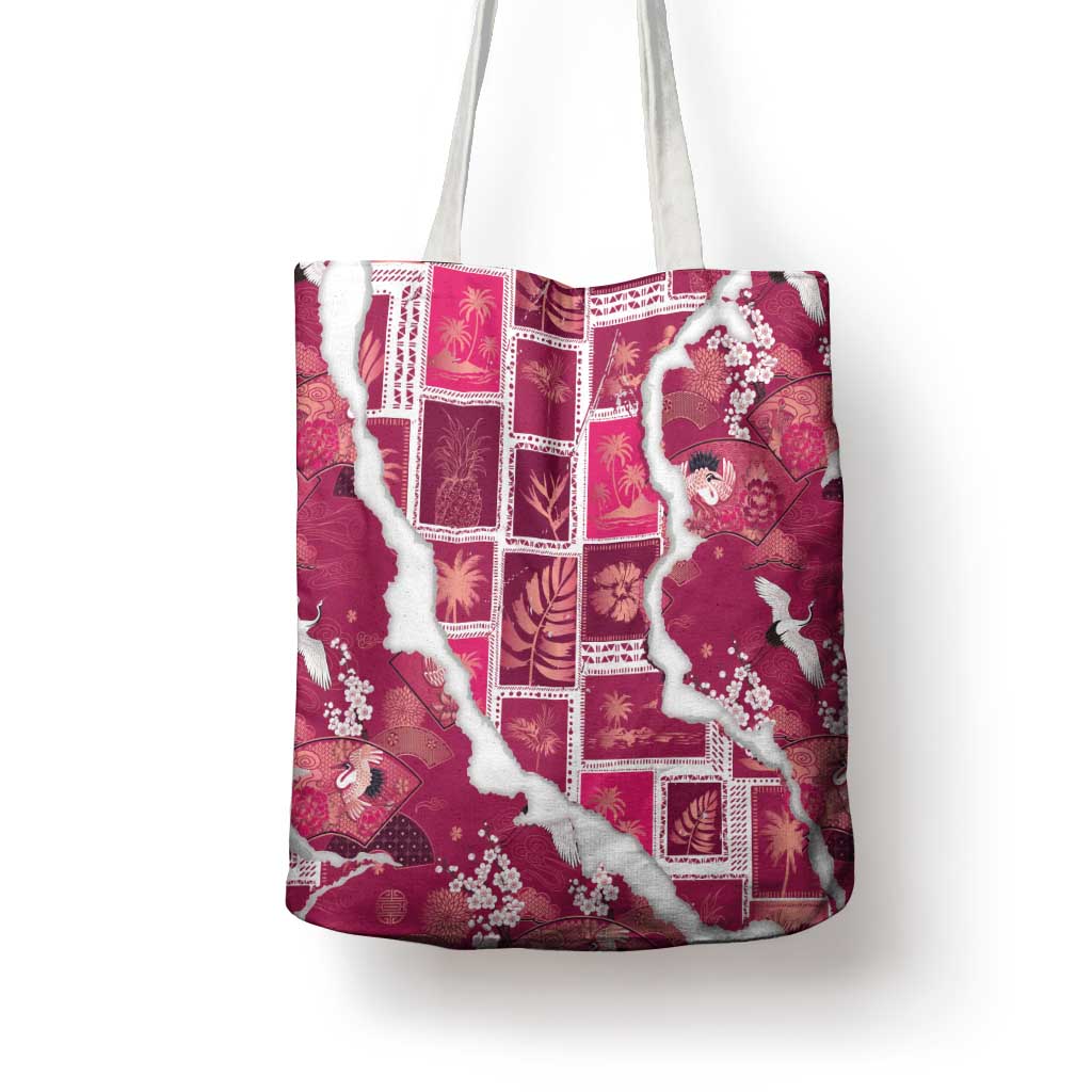 Hawaii Japanese Culture Pink Tote Bag Spring Cranes Aloha Pattern LT01 - Polynesian Pride