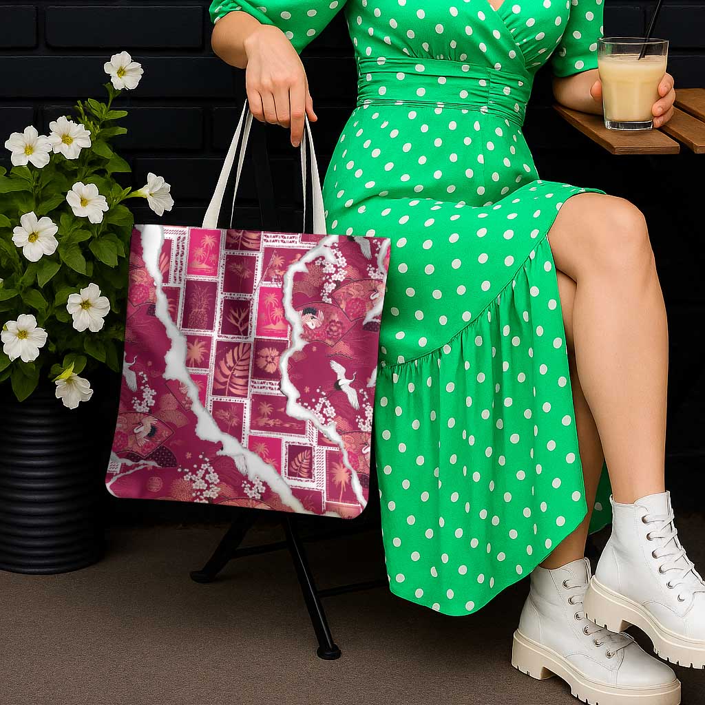 Hawaii Japanese Culture Pink Tote Bag Spring Cranes Aloha Pattern LT01 - Polynesian Pride