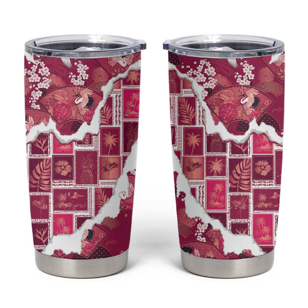 Hawaii Japanese Culture Pink Tumbler Cup Spring Cranes Aloha Pattern