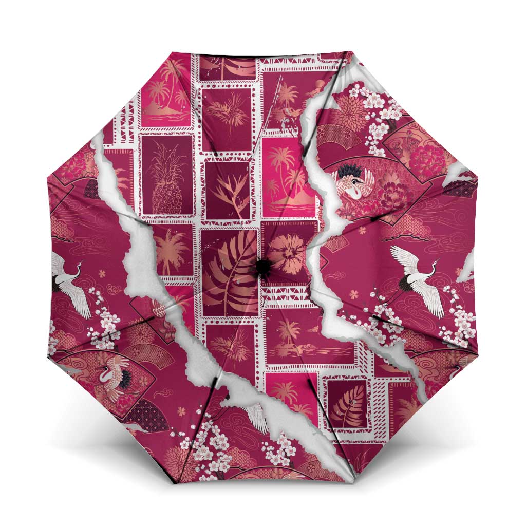 Hawaii Japanese Culture Pink Umbrella Spring Cranes Aloha Pattern