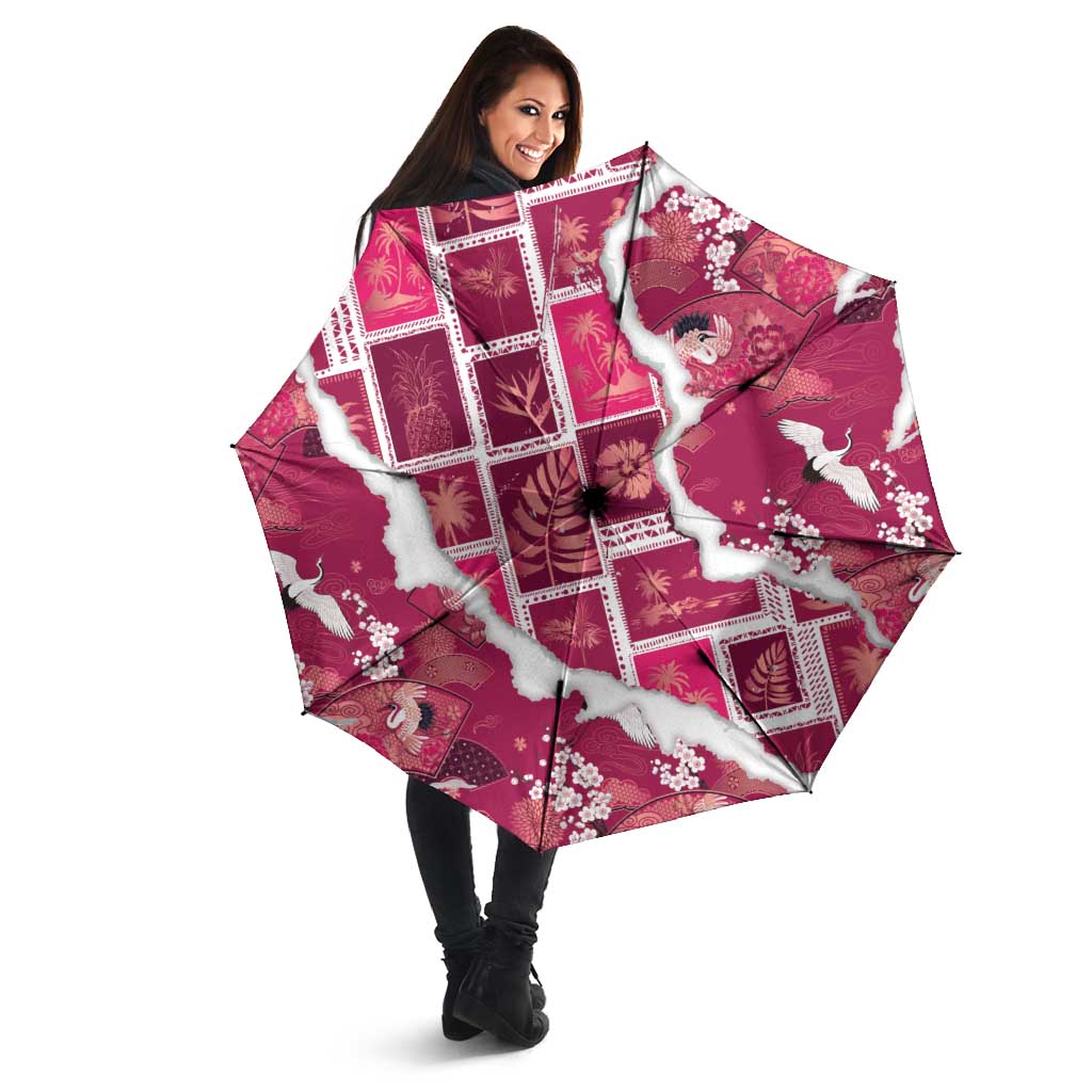 Hawaii Japanese Culture Pink Umbrella Spring Cranes Aloha Pattern