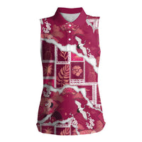 Hawaii Japanese Culture Pink Women Sleeveless Polo Shirt Spring Cranes Aloha Pattern LT01 Female Pink - Polynesian Pride