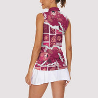 Hawaii Japanese Culture Pink Women Sleeveless Polo Shirt Spring Cranes Aloha Pattern LT01 - Polynesian Pride