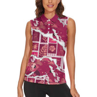 Hawaii Japanese Culture Pink Women Sleeveless Polo Shirt Spring Cranes Aloha Pattern LT01 - Polynesian Pride