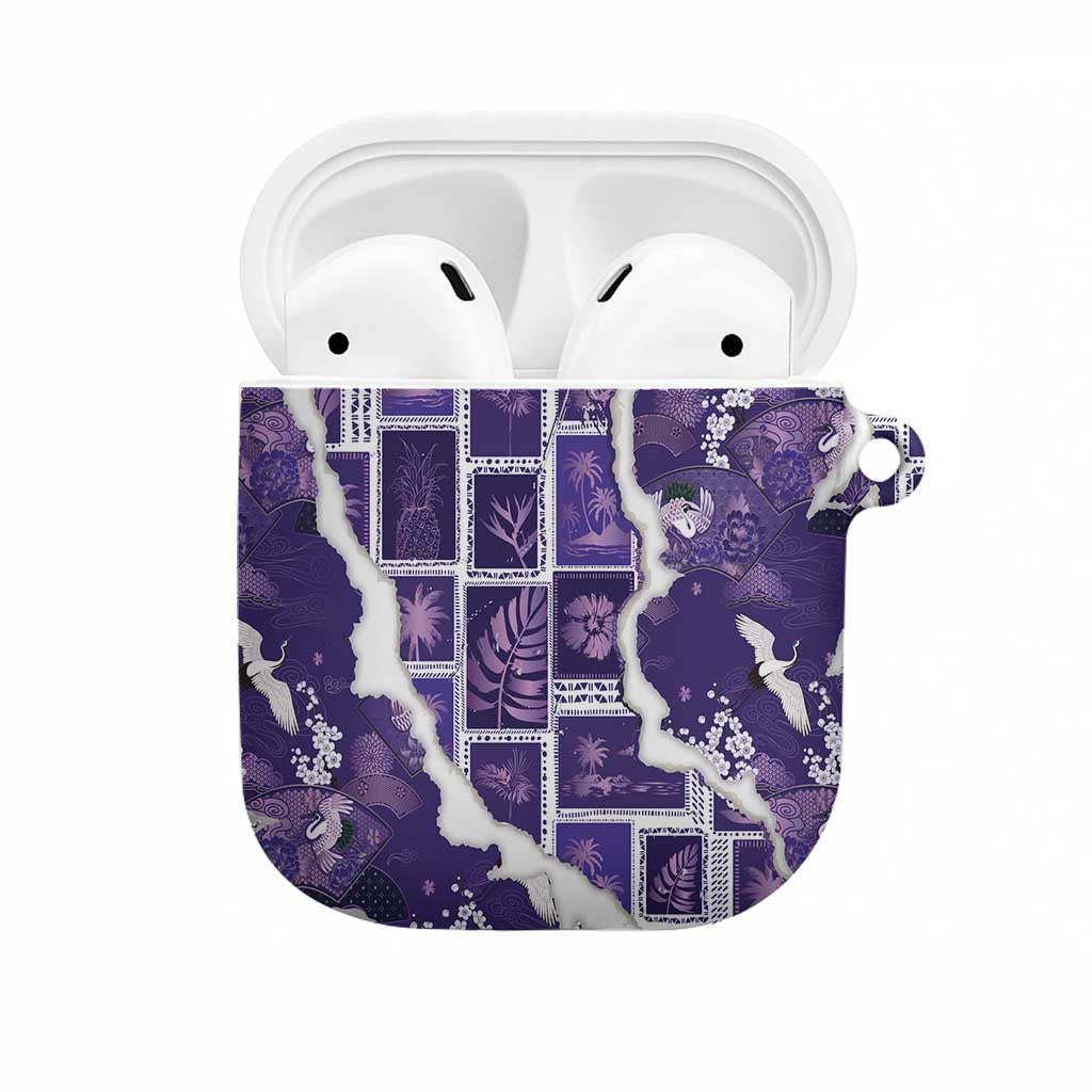 Hawaii Japanese Culture Purple AirPods Case Spring Cranes Aloha Pattern