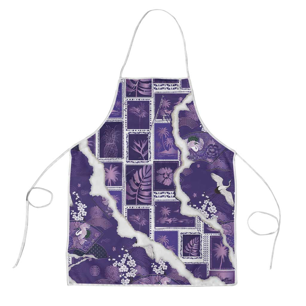 Hawaii Japanese Culture Purple Apron Spring Cranes Aloha Pattern