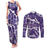 Hawaii Japanese Culture Purple Couples Matching Tank Maxi Dress and Long Sleeve Button Shirt Spring Cranes Aloha Pattern