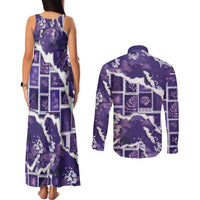 Hawaii Japanese Culture Purple Couples Matching Tank Maxi Dress and Long Sleeve Button Shirt Spring Cranes Aloha Pattern