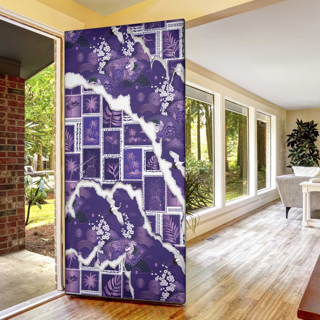 Hawaii Japanese Culture Purple Door Cover Spring Cranes Aloha Pattern