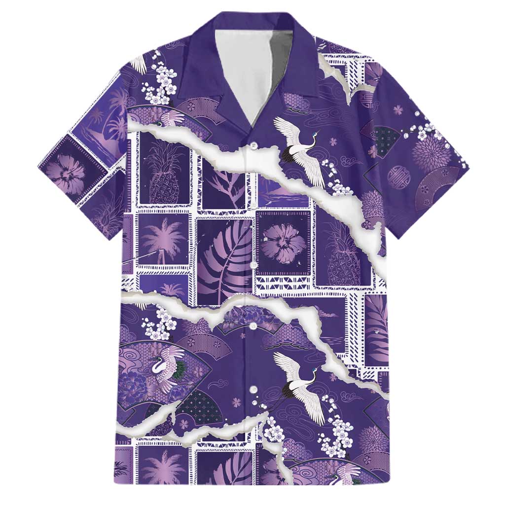 Hawaii Japanese Culture Purple Family Matching Summer Maxi Dress and Hawaiian Shirt Spring Cranes Aloha Pattern