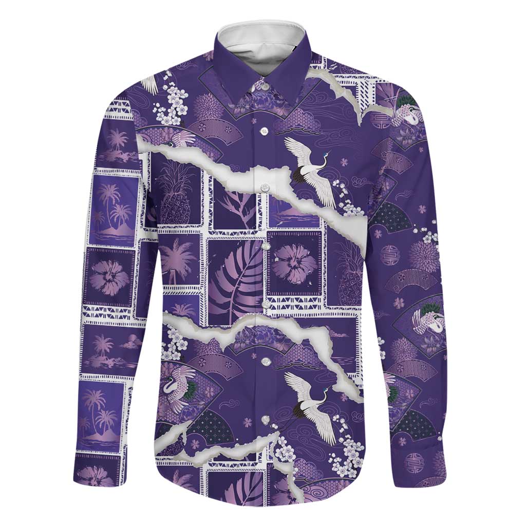 Hawaii Japanese Culture Purple Family Matching Summer Maxi Dress and Hawaiian Shirt Spring Cranes Aloha Pattern
