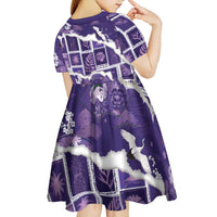 Hawaii Japanese Culture Purple Kid Short Sleeve Dress Spring Cranes Aloha Pattern