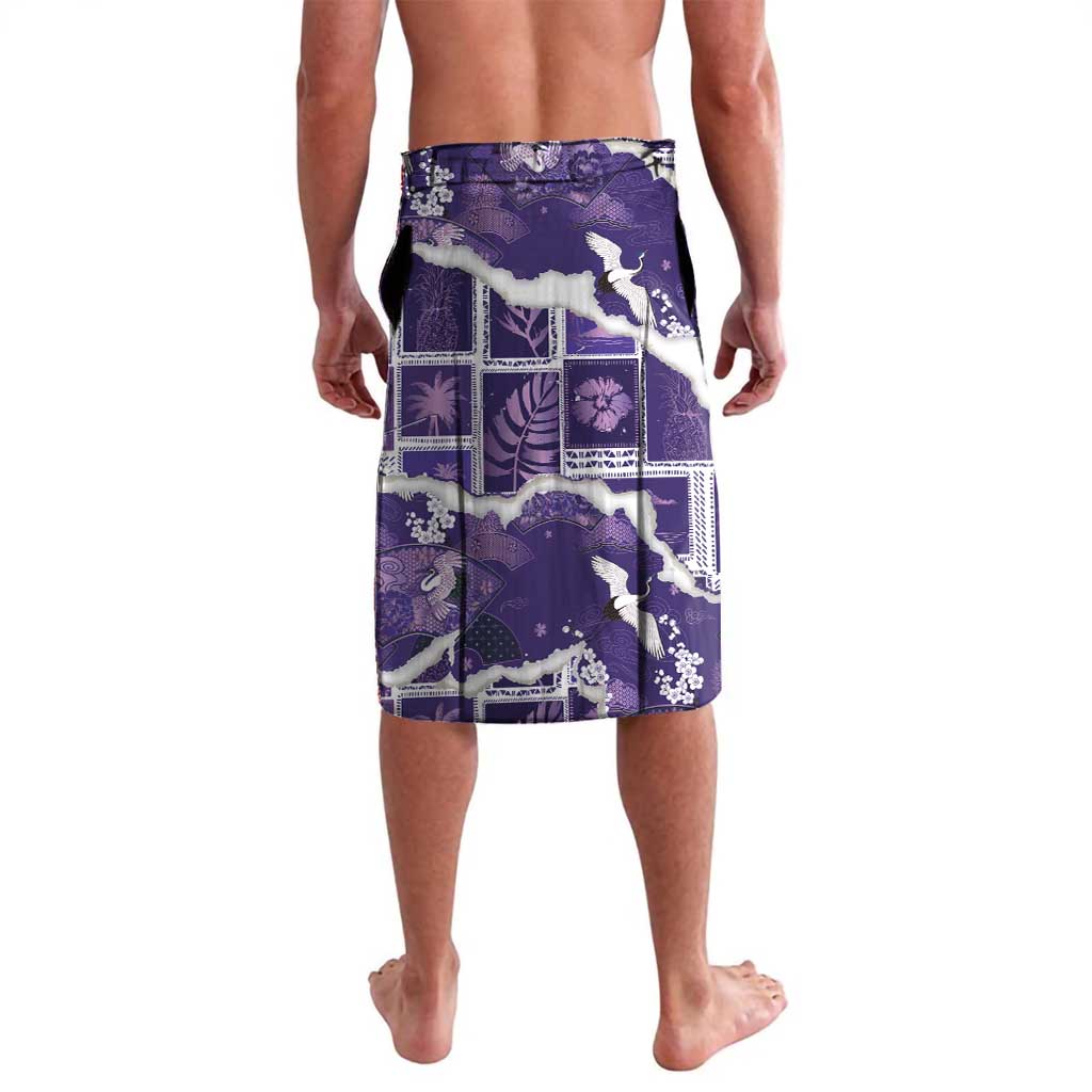 Hawaii Japanese Culture Purple Lavalava Spring Cranes Aloha Pattern LT01 - Polynesian Pride