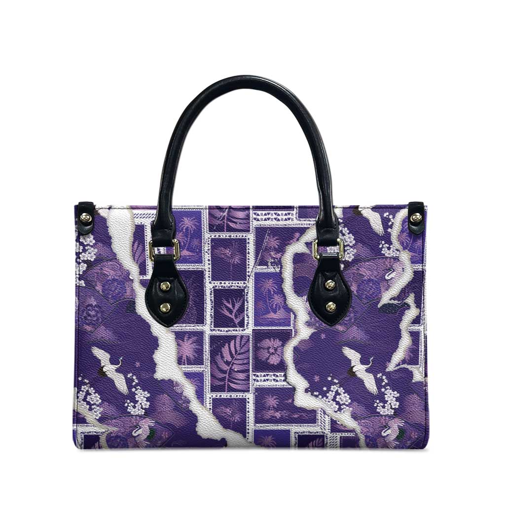 Hawaii Japanese Culture Purple Leather Bag Spring Cranes Aloha Pattern