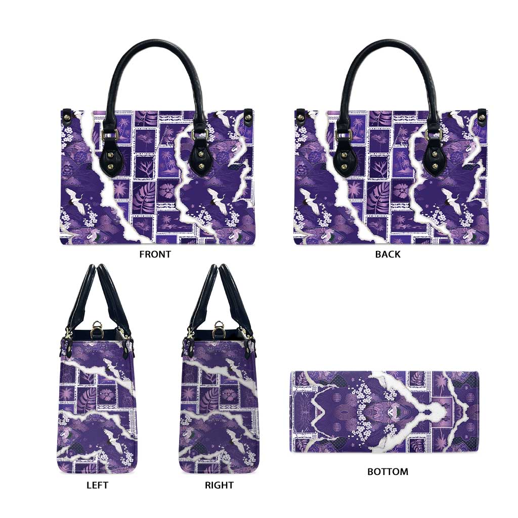Hawaii Japanese Culture Purple Leather Bag Spring Cranes Aloha Pattern