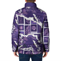 Hawaii Japanese Culture Purple Padded Jacket Spring Cranes Aloha Pattern