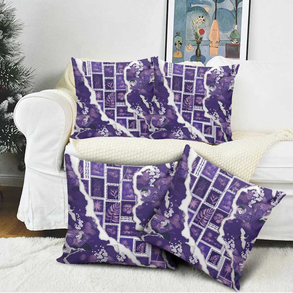 Hawaii Japanese Culture Purple Pillow Cover Spring Cranes Aloha Pattern