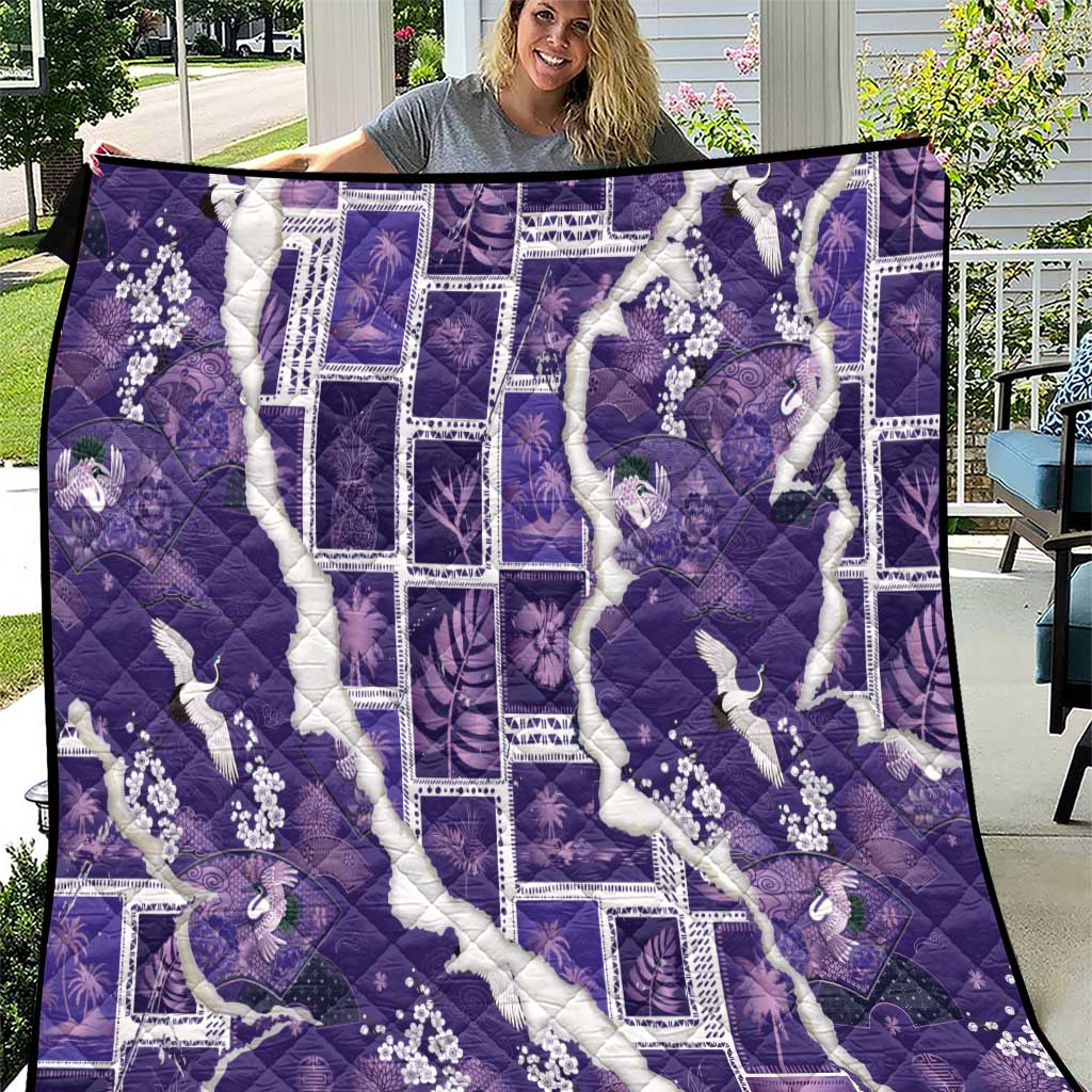 Hawaii Japanese Culture Purple Quilt Spring Cranes Aloha Pattern