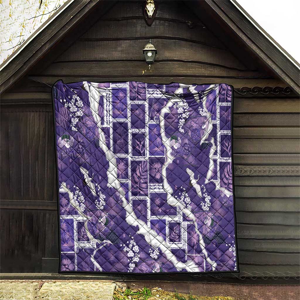 Hawaii Japanese Culture Purple Quilt Spring Cranes Aloha Pattern