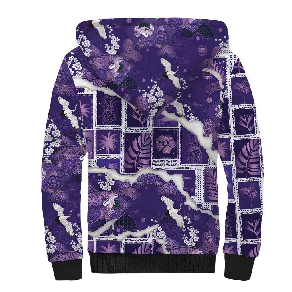 Hawaii Japanese Culture Purple Sherpa Hoodie Spring Cranes Aloha Pattern LT01 - Polynesian Pride