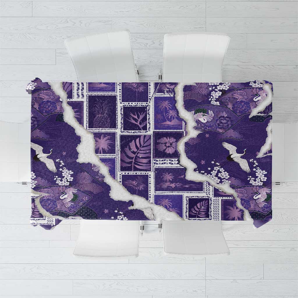 Hawaii Japanese Culture Purple Tablecloth Spring Cranes Aloha Pattern