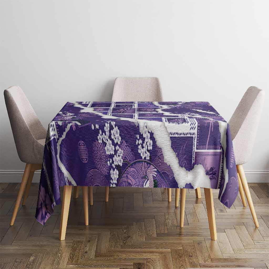 Hawaii Japanese Culture Purple Tablecloth Spring Cranes Aloha Pattern