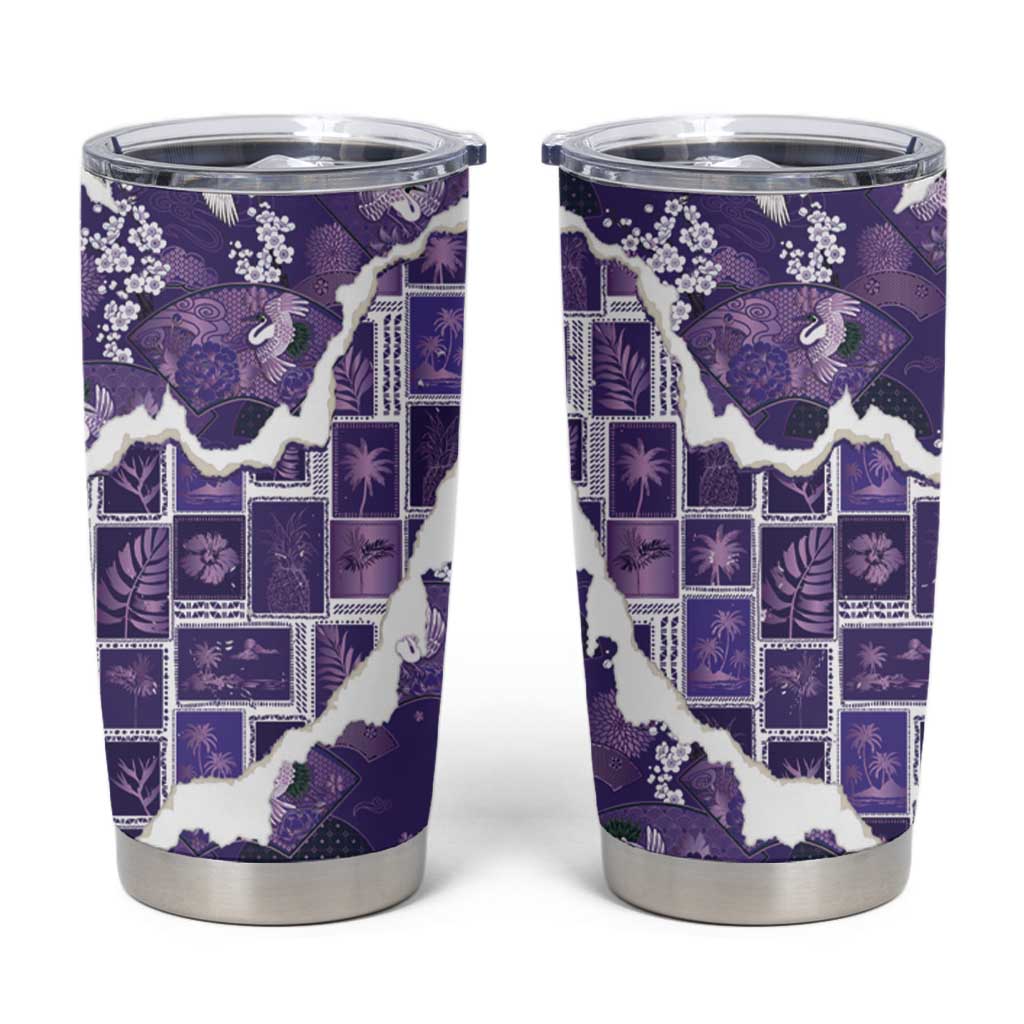 Hawaii Japanese Culture Purple Tumbler Cup Spring Cranes Aloha Pattern