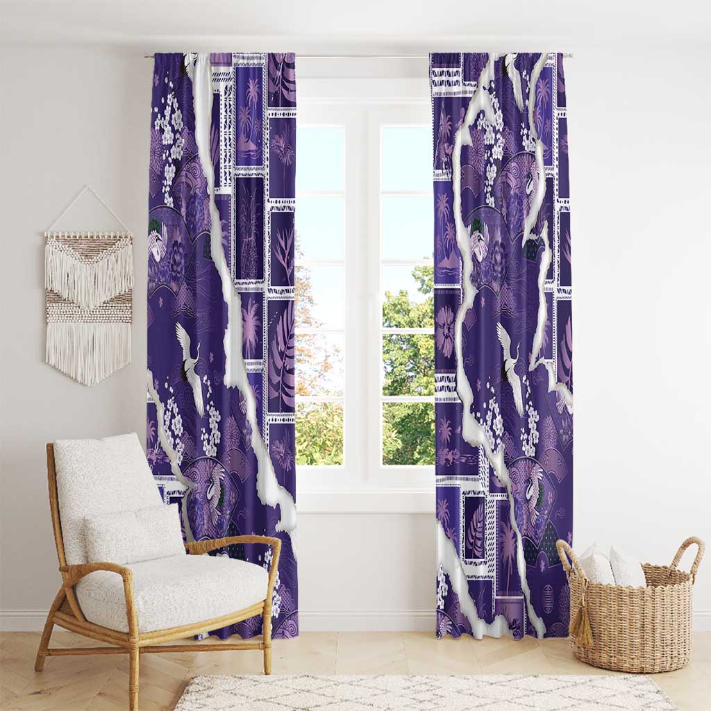 Hawaii Japanese Culture Purple Window Curtain Spring Cranes Aloha Pattern LT01 - Polynesian Pride