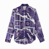 Hawaii Japanese Culture Purple Women Casual Shirt Spring Cranes Aloha Pattern