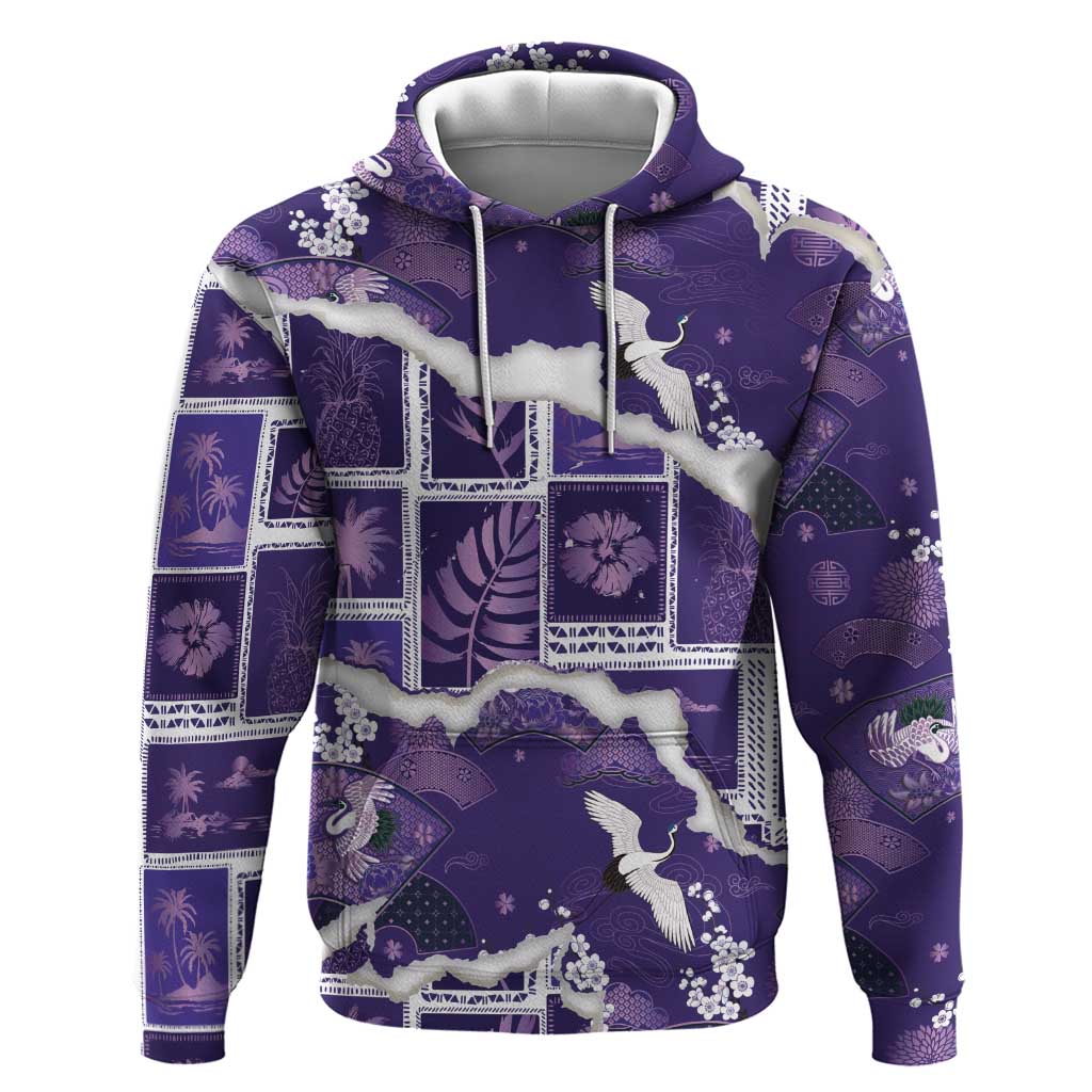 Hawaii Japanese Culture Purple Zip Hoodie Spring Cranes Aloha Pattern LT01 Pullover Hoodie Purple - Polynesian Pride