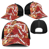 Hawaii Japanese Culture Red Baseball Net Cap Spring Cranes Aloha Pattern LT01 - Polynesian Pride