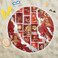 Hawaii Japanese Culture Red Beach Blanket Spring Cranes Aloha Pattern