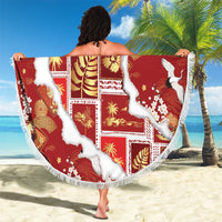 Hawaii Japanese Culture Red Beach Blanket Spring Cranes Aloha Pattern