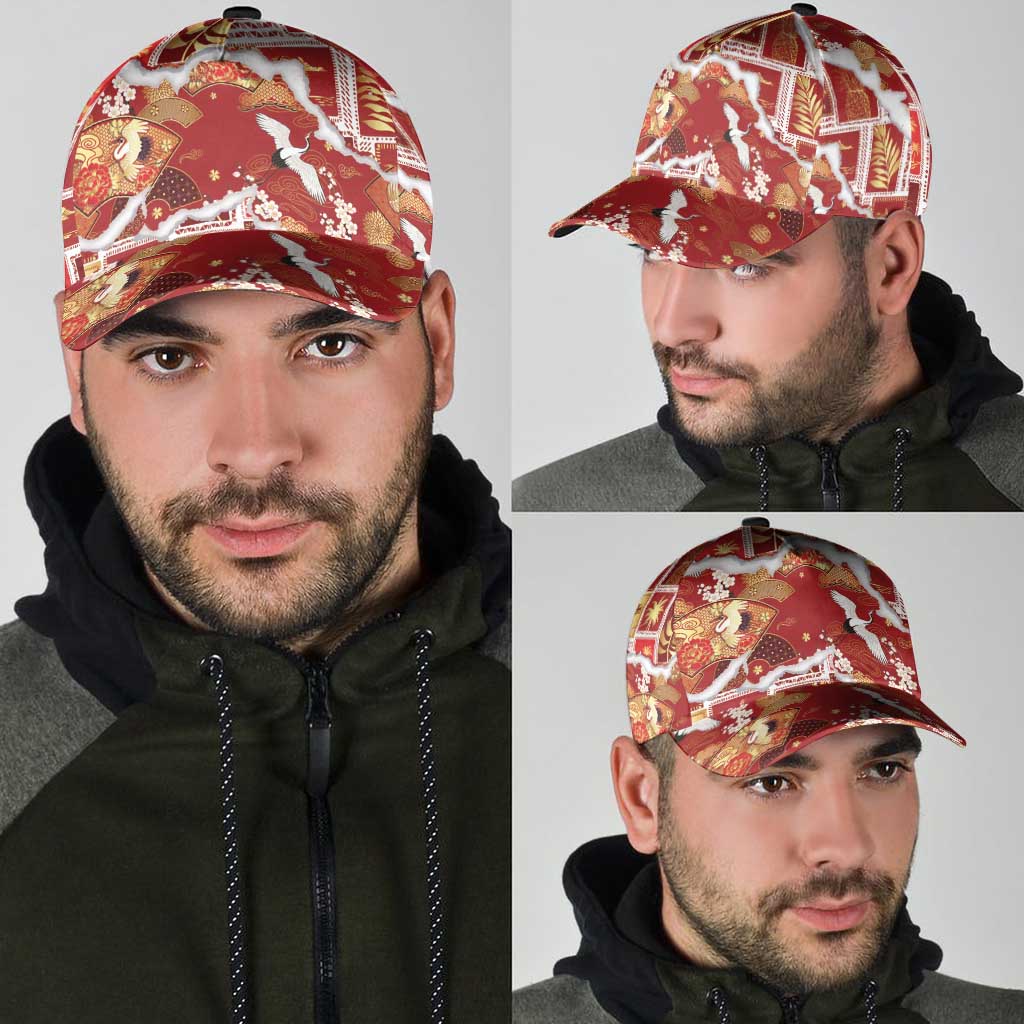 Hawaii Japanese Culture Red Classic Cap Spring Cranes Aloha Pattern LT01 - Polynesian Pride