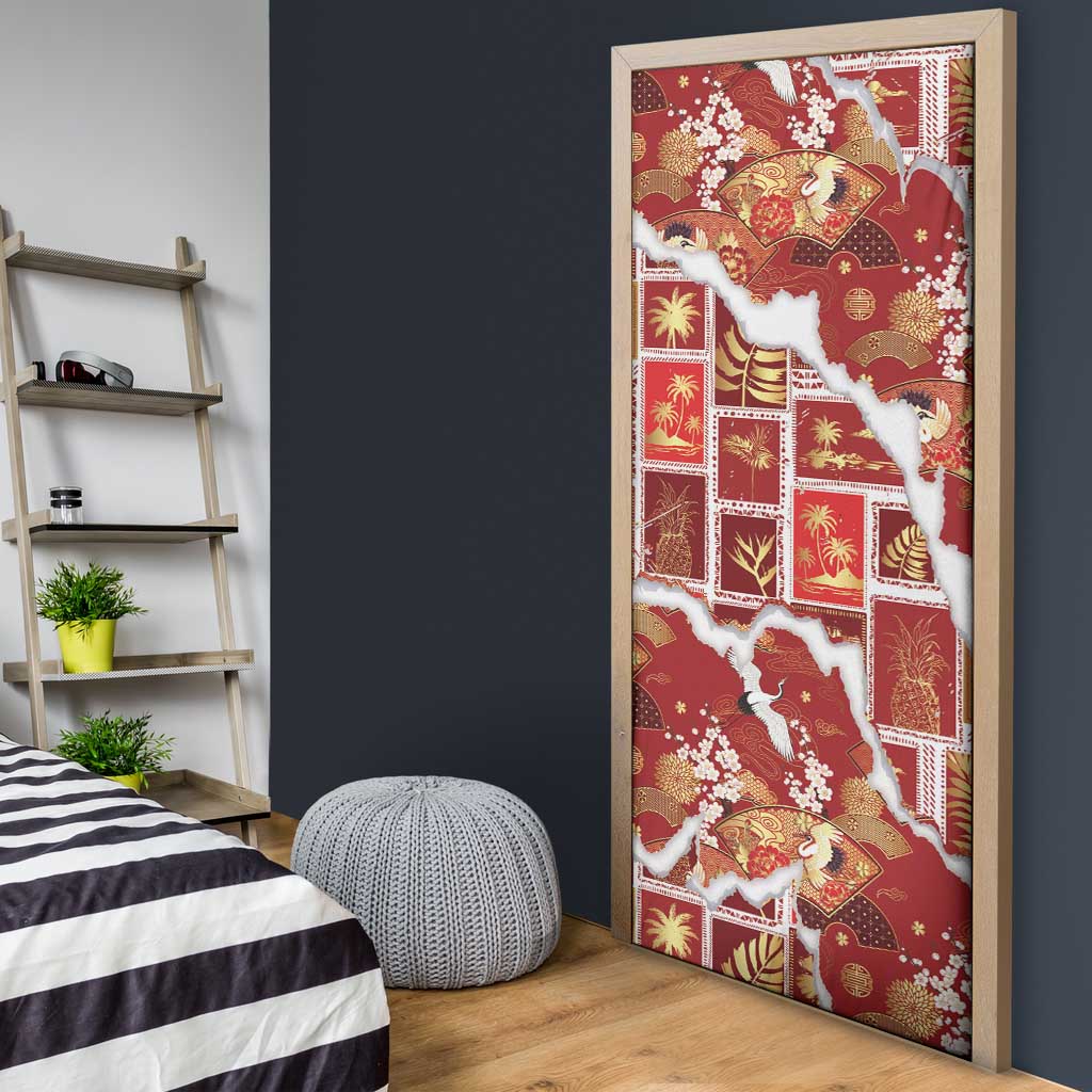 Hawaii Japanese Culture Red Door Cover Spring Cranes Aloha Pattern